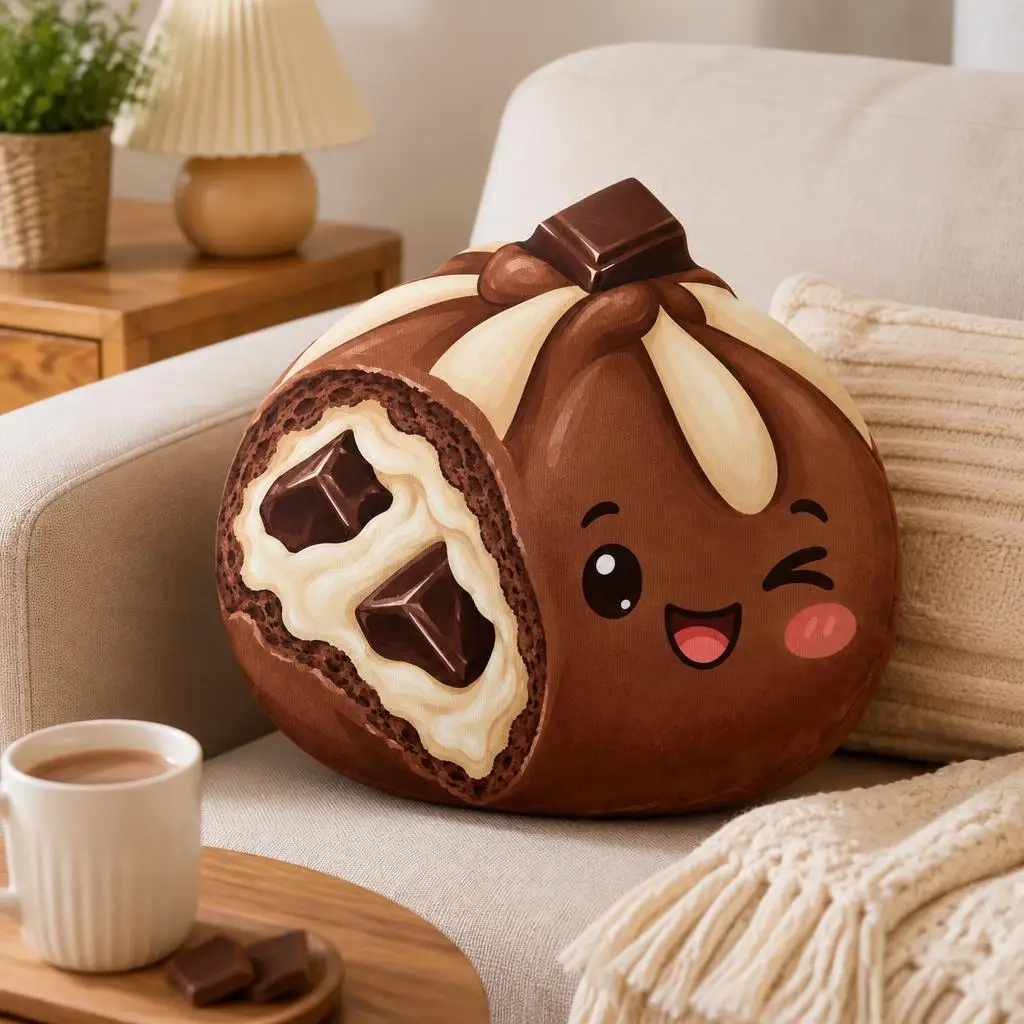 Cute Chocolate Cream Dumpling Plush Pillow Sweet Tooth Stuffed Cushion Kawaii Dessert Throw Pillow for Sofa Home Decor Gift