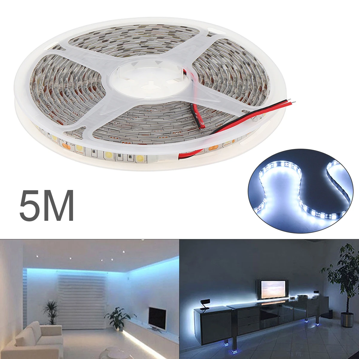 IP65 5M 5050 SMD Universal LED Strip Light Waterproof Pure White 300 LED DC 12V with 120 Degrees for Home / Lighting