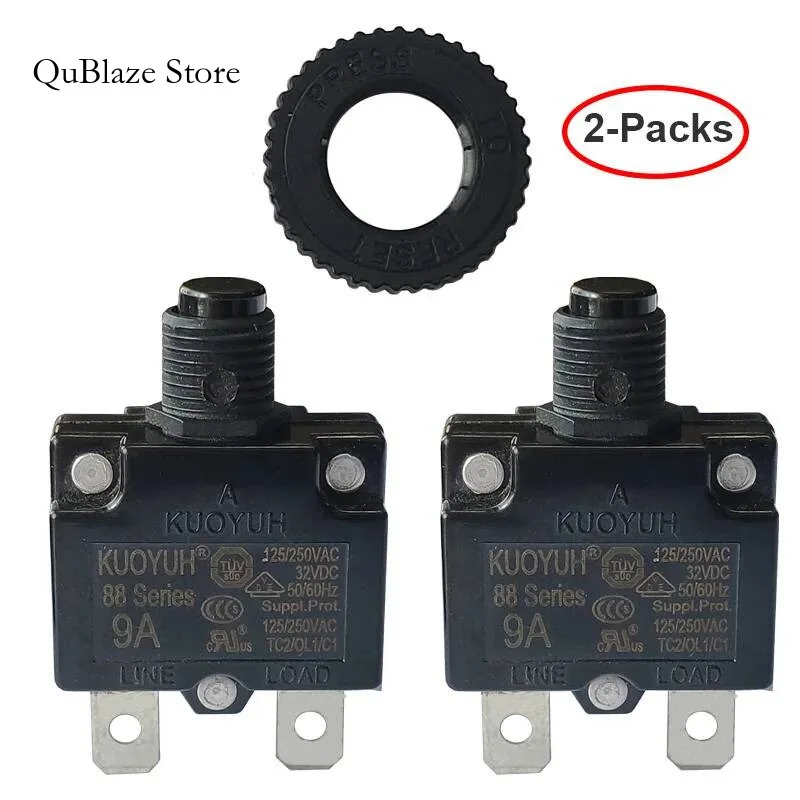 

2 Sets Kuoyuh 88 Series 9A Plastic Nut Resettable Thermal Motor Protection Circuit Breaker