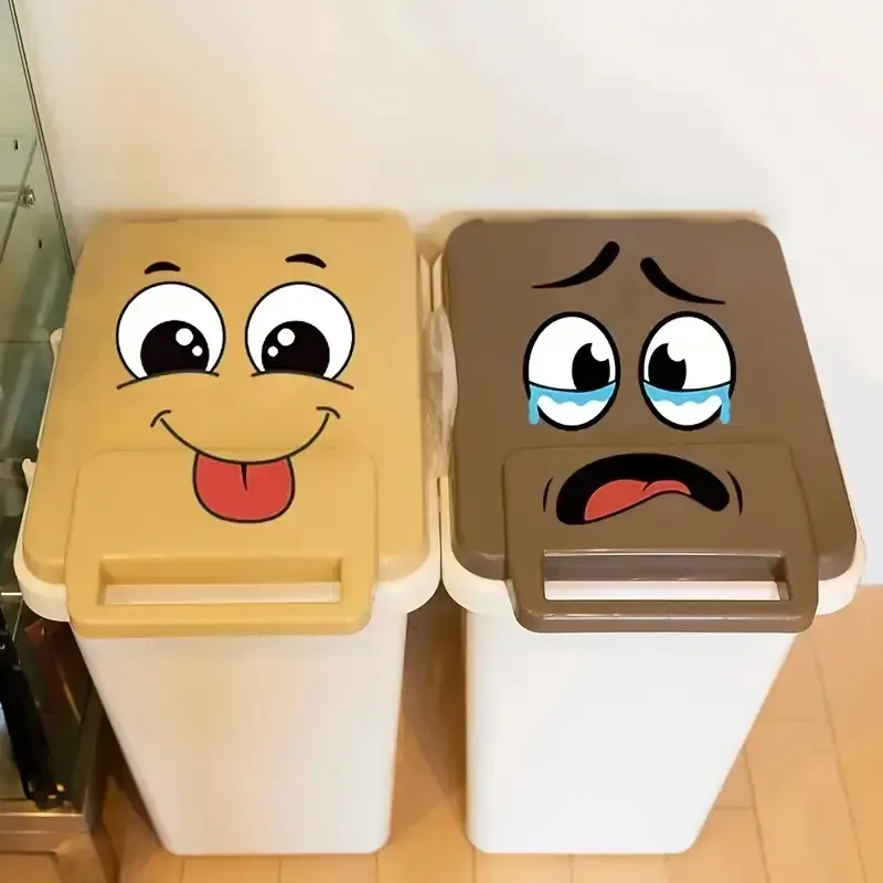 4 Pack Funny Face Waterproof Vinyl Decals for Trash Cans Toilet Lid Kitchen Fridge Outdoor Easy Apply No Tools Needed 7.87x7.87 Inch