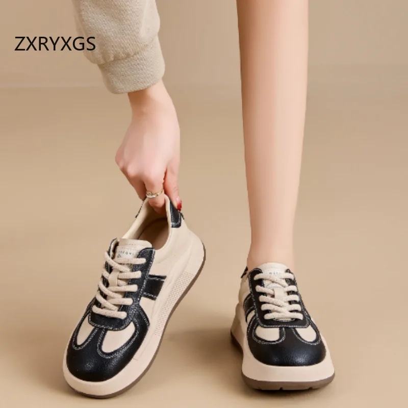

ZXRYXGS кроссовки из натуральной кожи в британском стиле на шнуровке, женская обувь, модные универсальные кроссовки, повседневная обувь 2025