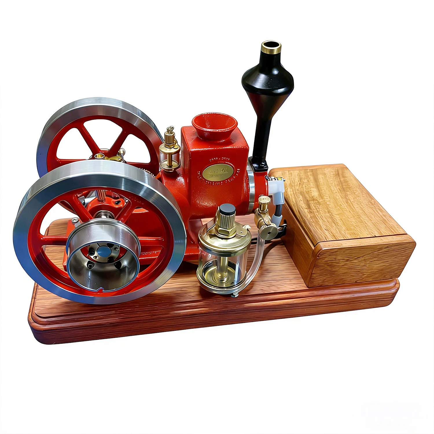 Vintage Horizontal Generator Model Engine Model with Wooden Base Includes Starting Module Double wheel Generator Model