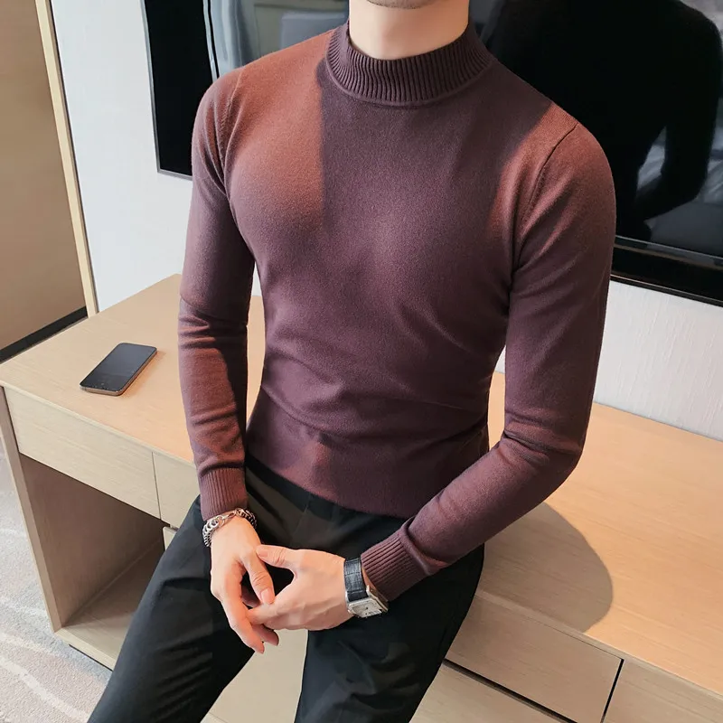 

Мужской приталенный вязаный свитер с высоким воротником, длинный свек, воротник средней длины, внутренняя одежда, основа irt, повседневный, дышащий, чистый цвет