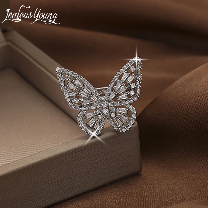 French Zircon Butterfly Open Ring Hollow Elegance Anniversary Trendyy Bling Adjustable Rings Jewellery Wife Gift Cadeaux