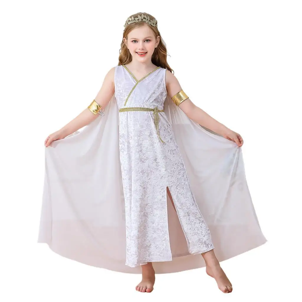 

Halloween Children's Costume Greek Mythology Athena Ancient Roman Girl Toga Robe Dress Performance Costume