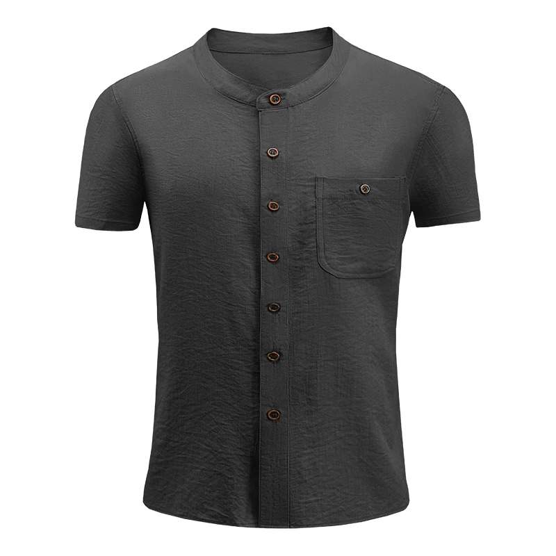 Summer Commercial Affairs Shirt New Chinese Style Fashion Comfort T Shirts Outdoor Solid Double Breasted Round Neck Men Tops