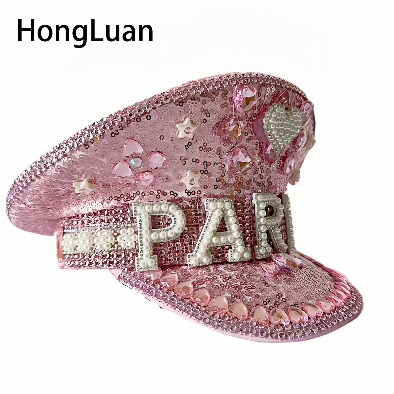 Burning Man Steampunk Captain Hat Diamond Bridal Hat Pink Heart Bridal Tiara Luxury Holiday Party Festival Pink Heart