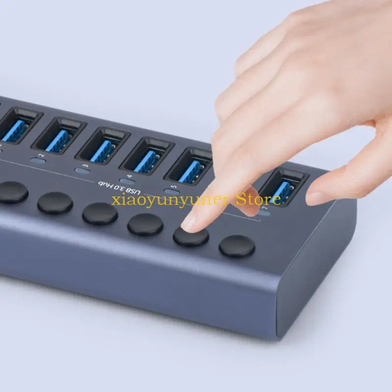 P9JB Hub 10-Port 9x USB + Pemisah Hub Tipe C dengan Sakelar & Adaptor Daya 12V5A 60W