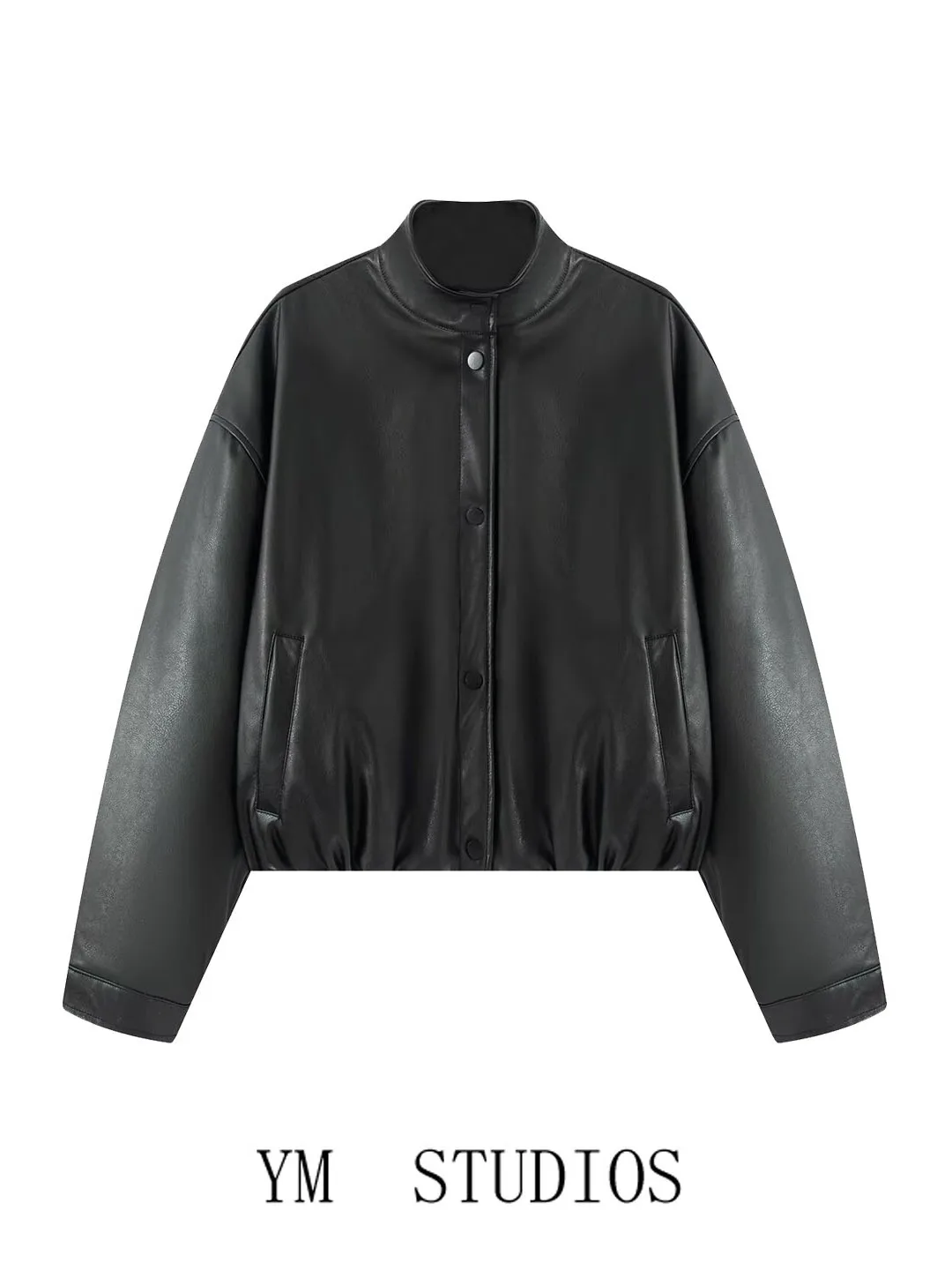 Damen Amerikanischer Retro-Stil Verdickte Baumwolljacke mit Reißverschluss Stehkragen Ledermantel Herbst Winter Oberbekleidung