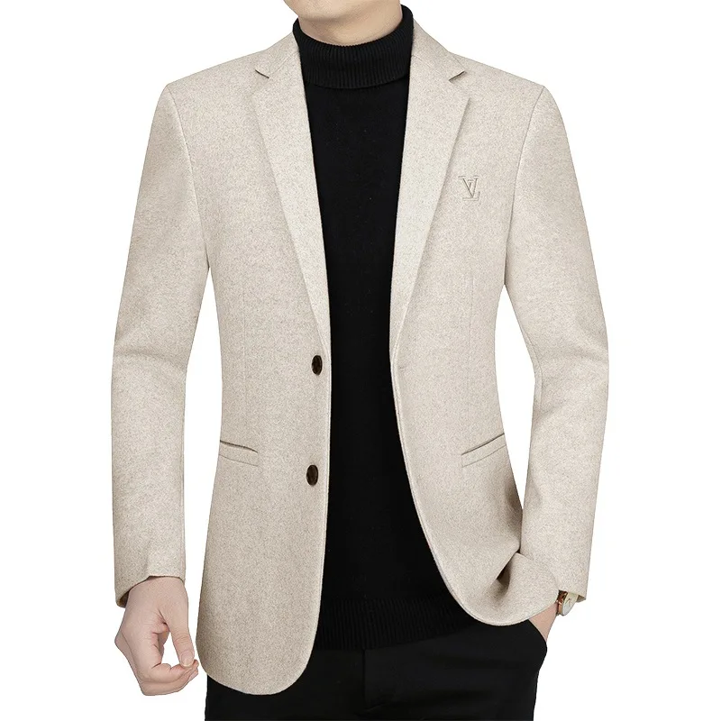 Nuovi uomini Business blazer di lana giacche abiti Casual cappotti miscele di lana uomo autunno Slim Fit blazer abiti cappotti abbigliamento uomo