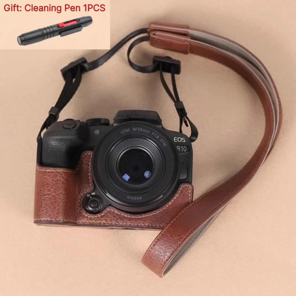 For Canon R6III R6II R6 R5II R5 PU Leather Half Camera Protector , Micro-single camera bag r63 Case Bag +1PCS Free Cleaning Pen