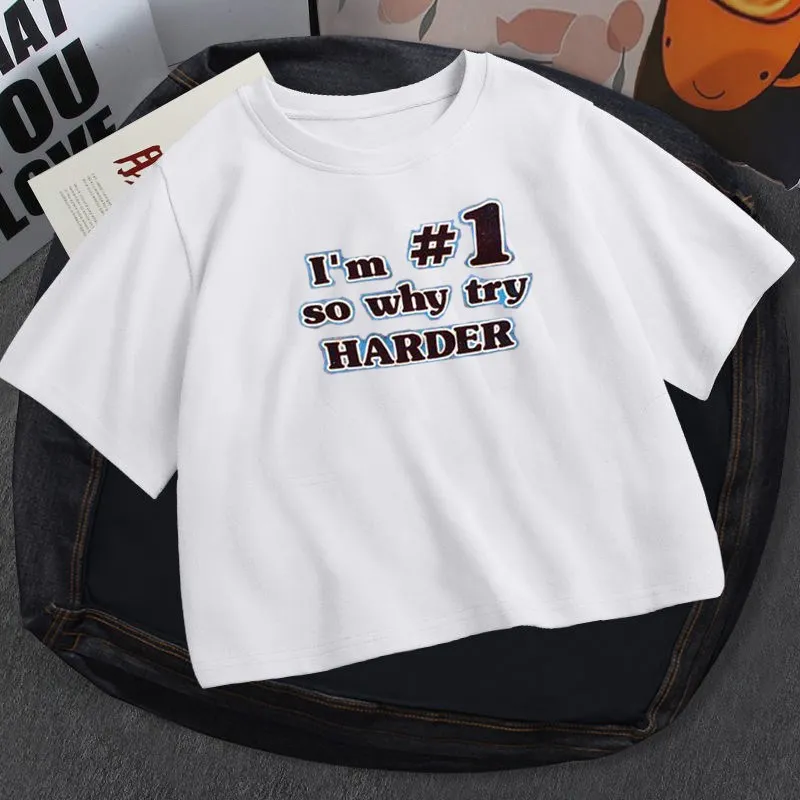 I AM NO.1 Letter Printed T-shirt Y2K Vintage Harajuku Casual Short Women's Top Short T-shirt Sexy High Street Women's Wear