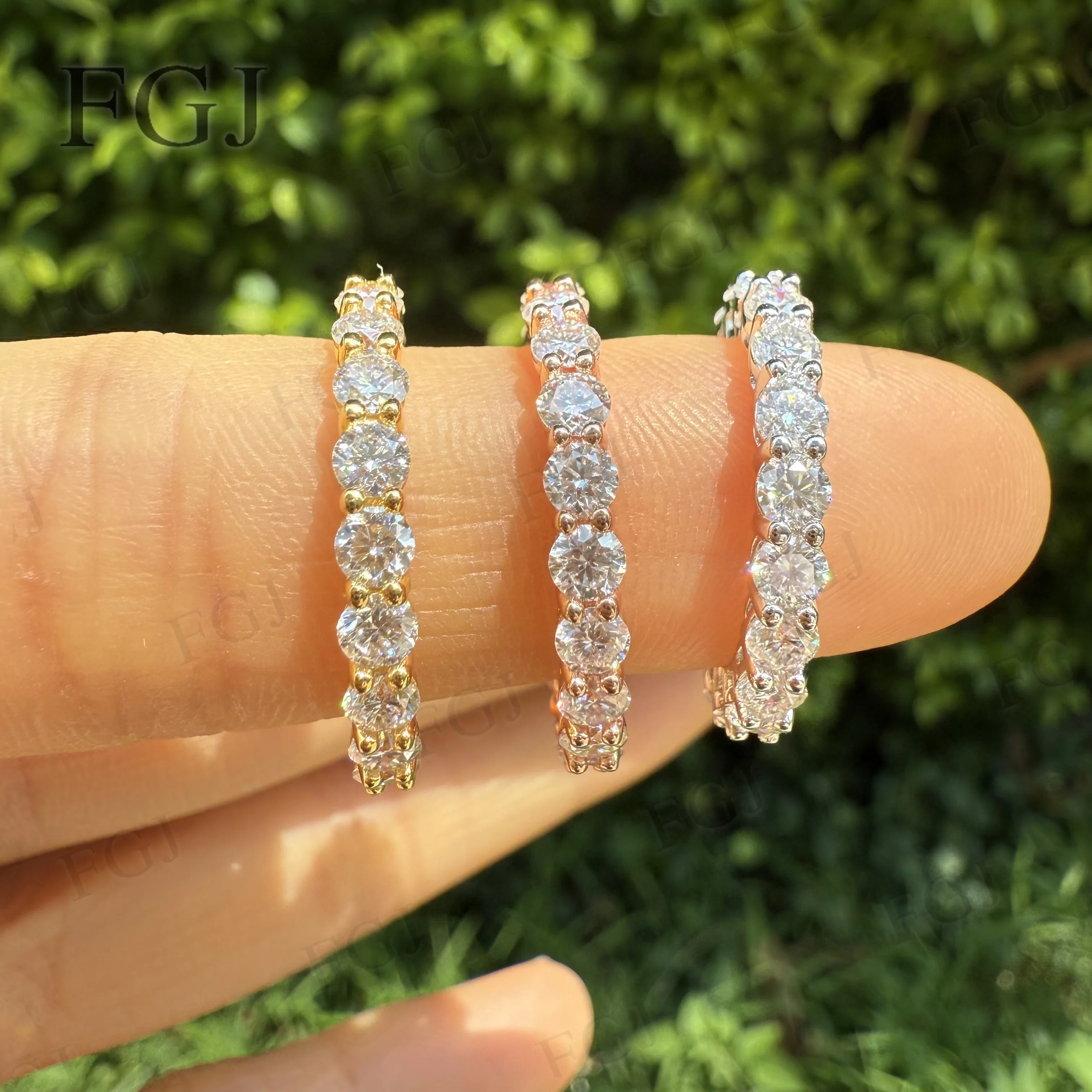 Moissanite Eternity Band Ring Stackable - Cincin Wanita Perak Sterling 925 dengan