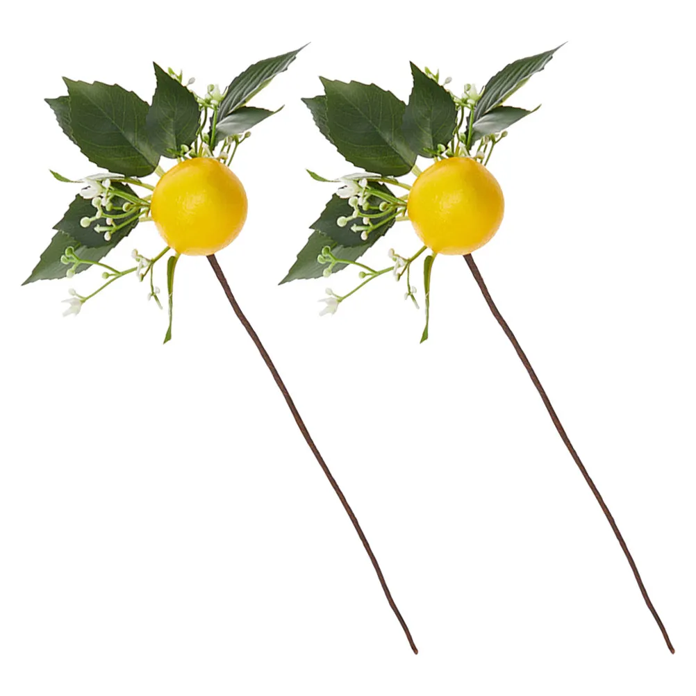 2Pcs Artificial Lemon Napkin Rings Branches Realistic Lemon Stems Table Decoration DIY Vase Bouquet Flower Arrangement Party