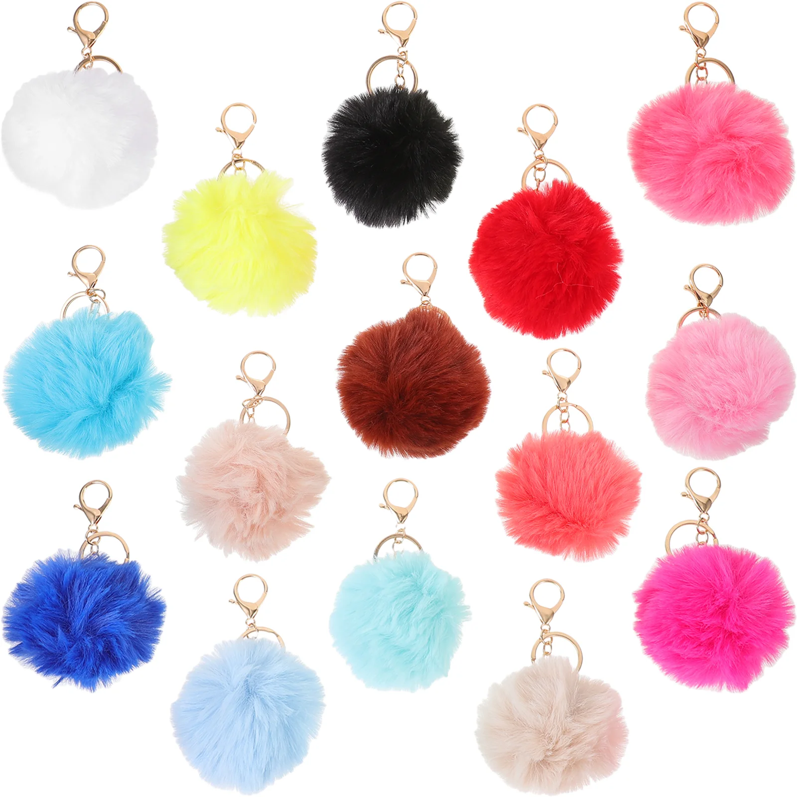 15 adet Kürk toplu anahtarlık Aksesuarları Kızlar için Süs Anahtarlıklar Yüzük Kabarık Yapay Pom Bayan Sırt Çantası Kolye Sevimli Çanta