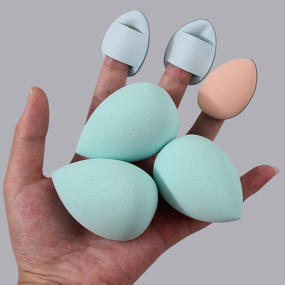 6 pièces grande beauté goutte d'oeuf éponge bouffée de poudre base maquillage éponge oeuf plante correcteur pouce poudre bouffée acné marque correcteur éponge
