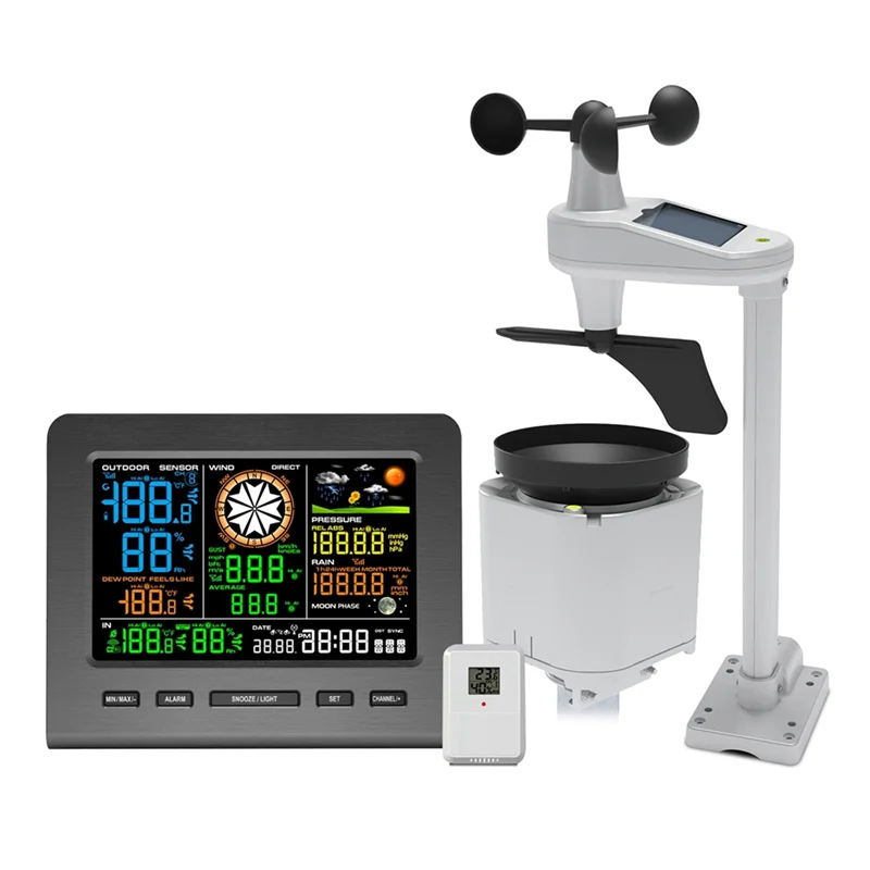 Stazione meteorologica Wi-Fi AA84 con display di monitoraggio remoto Velocità del vento Meteo Temperatura Umidità Dati Spina UK