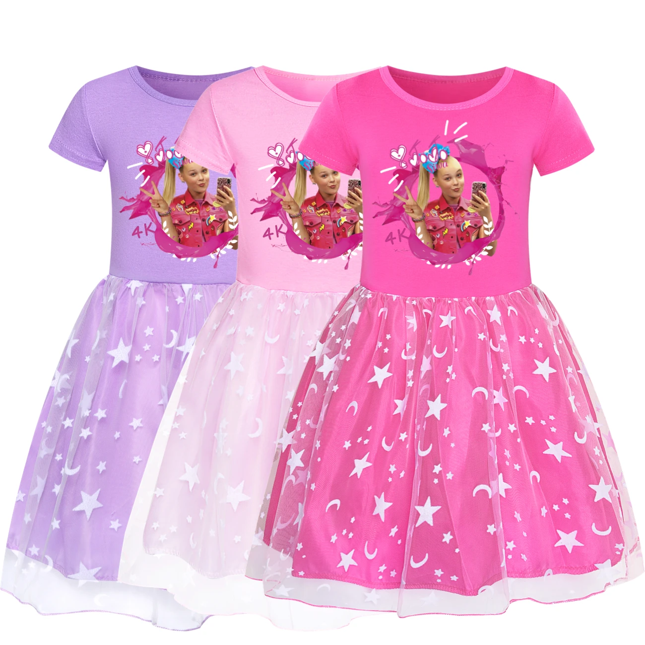 2025 Girls Princess Dress Kids Cute JOJO Siwa T Shirt Pleated Dresses Children Summer Vestidos Cartoon Birthday Party Clothes