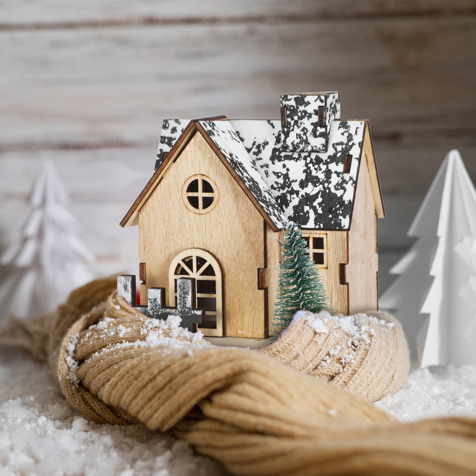 

3Pcs LED Light Wooden Christmas Houses Rustic Village Set Christmas Mini Houses Tabletop Decor Glowing Log Cabin Ornaments