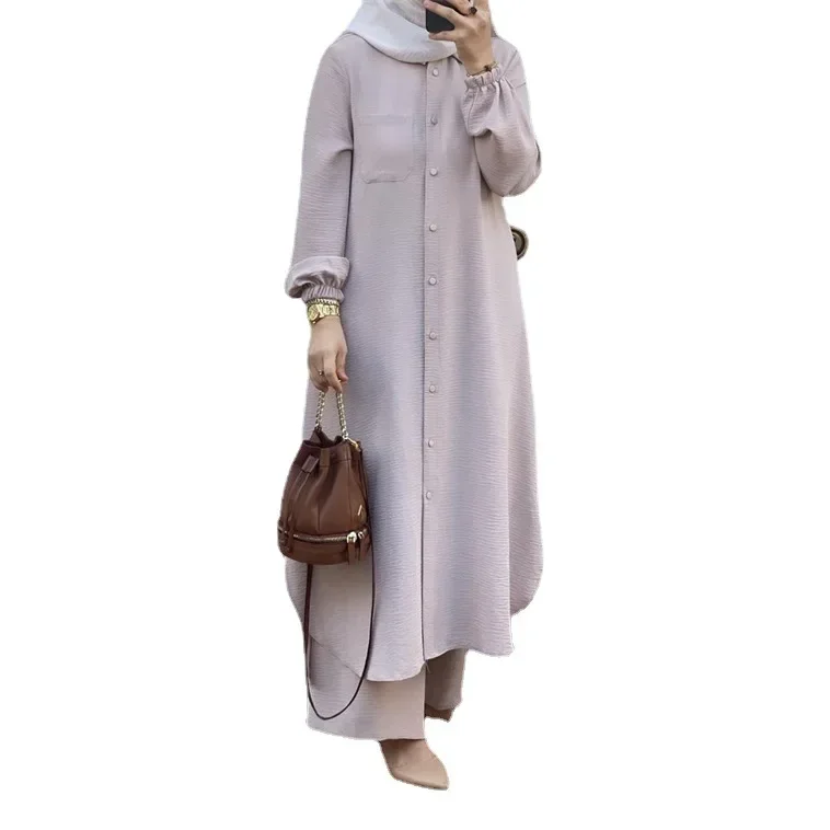 Imagem -05 - Conjunto Hijab Muçulmano de Duas Peças para Mulheres Caftan Kaftans Roupas Islâmicas Calças Largas Soltas Vestido Eid Mubarak Turquia Vestido