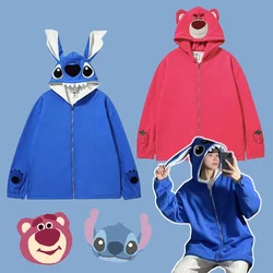 Disney Stitch Lotso Bear Men Hoodies Women Cartoon Hooded Sweatshirts Y2K Streetwear Hip Hop Thickened Zipper Loose Jacket Coats