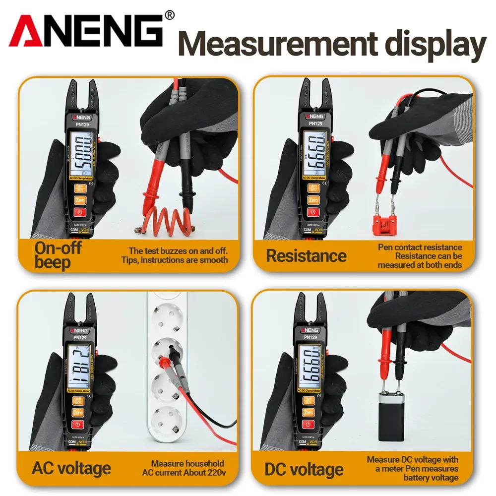 ANENG PN129 Clamp Meter U-shaped Smart 4000 Counts Multimeter AC/DC 600V Voltage Current Resistance NCV Sensing Test Tools