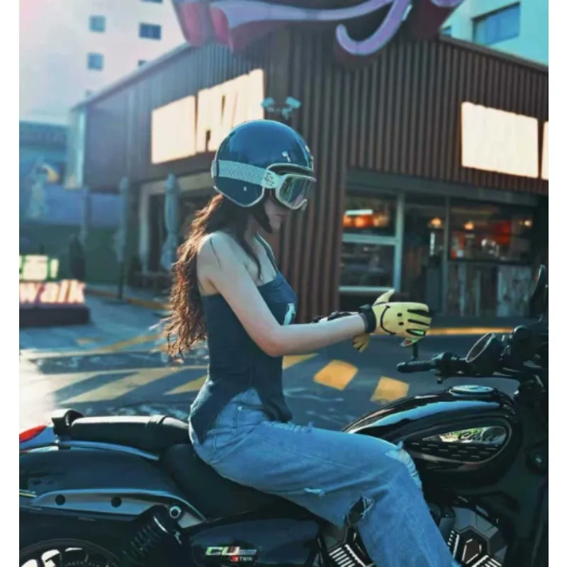 Retro Motorcycle Helmet Cruising Scooter 3/4 Half Helmet Built in Sunshade Mirror Sunshade Board Summer Helmet DOT Approved