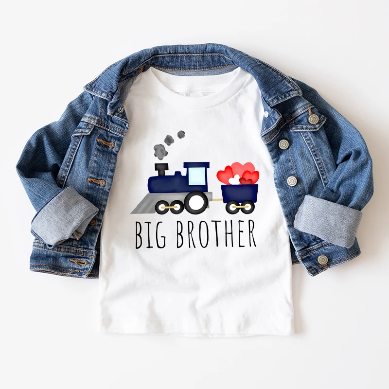 Big Brother Little Brother Train Matching Set TShirt Siblings Funny Cute Short Sleeve T-shirt Family Big Bro Announcement Outfit