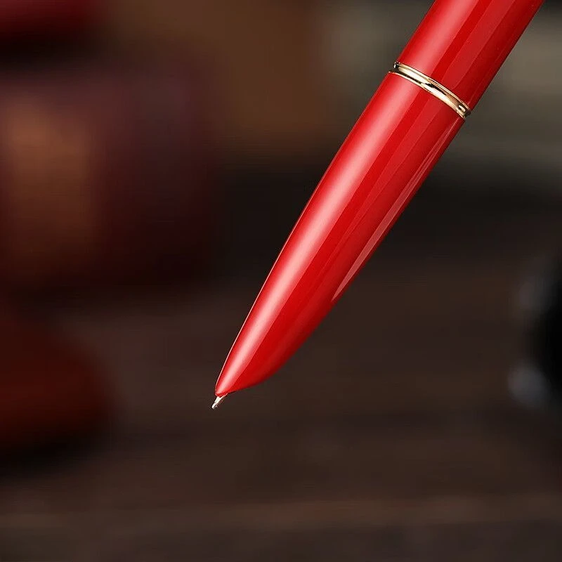 Imagem -05 - Hero 100 14k Gold Metal Fountain Pen Vermelho Metálico Tinta Assada ef 0.38 mm Escrita Escritório Elegante Conjunto de Luxo Papelaria