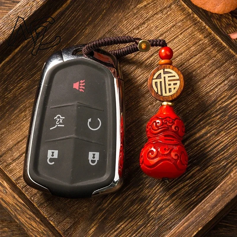 Fashion Red Cinnabar Jade Gourd Keychain Pendant Necklace Jewellery Chinese Hand-Carved Healing Fashion Women Luck Gift Men
