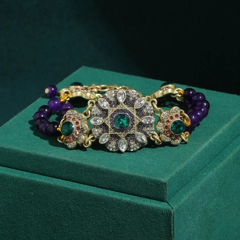 

Vintage Purple Beaded Bracelets Natural Layered Crystal Flower Natural Stone Luxury For Women 2026 New Arrivals Wedding Gift