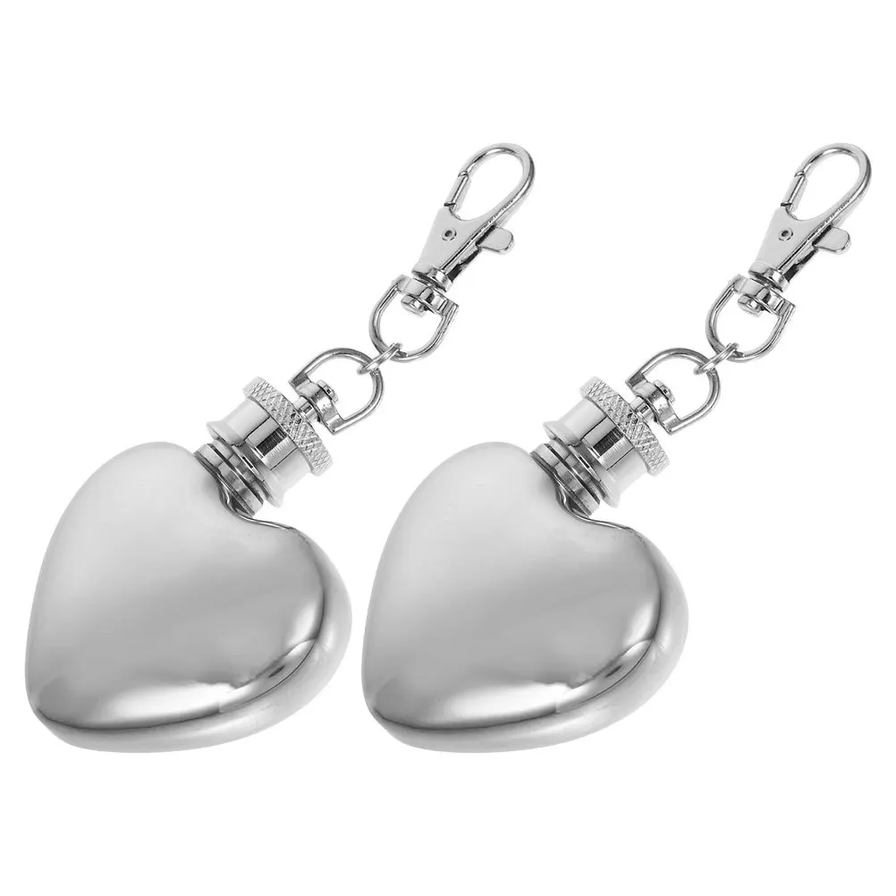 

2pcs Shaped Mini Keychain Leak Proof Stainless Steel Portable Wine Bottle Key Ring Men Women Camping Liquor Bottle