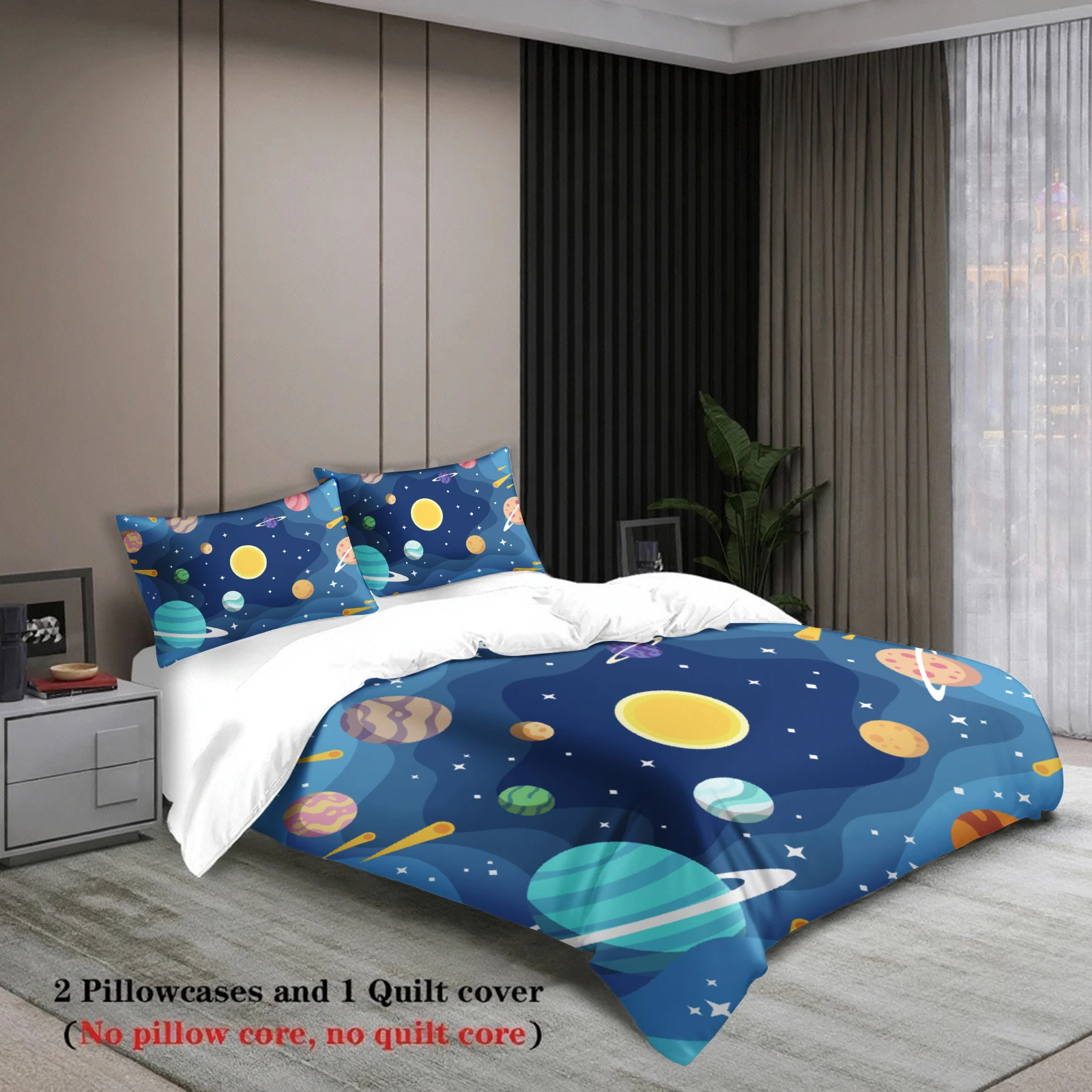 3pcs Space Planet Bedding Sets 3D Printed Cosmic Universe Duvet Cover Sets With Pillowcases No Filling