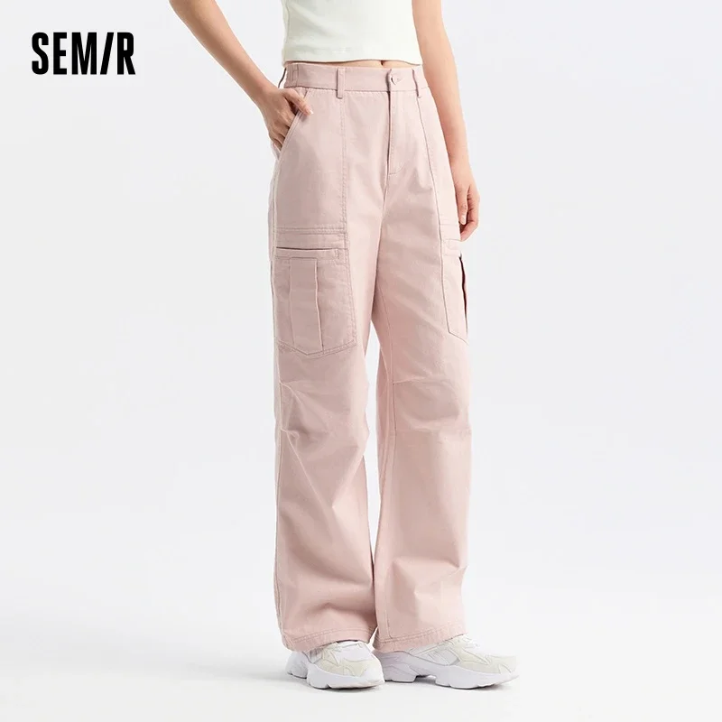 Semir Casual Trousers Women Cotton Work Trousers Cool Valiant Wind 2024 New Summer Salt System Simple Wide-Legged Trousers Hundr