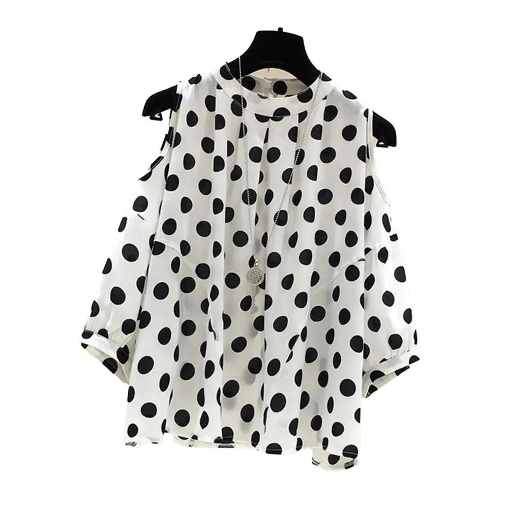 

Chic Women Top Polyester Women Summer Slim Pullover Shirt Polka Dot Printing Loose Women Shirt Streetwear