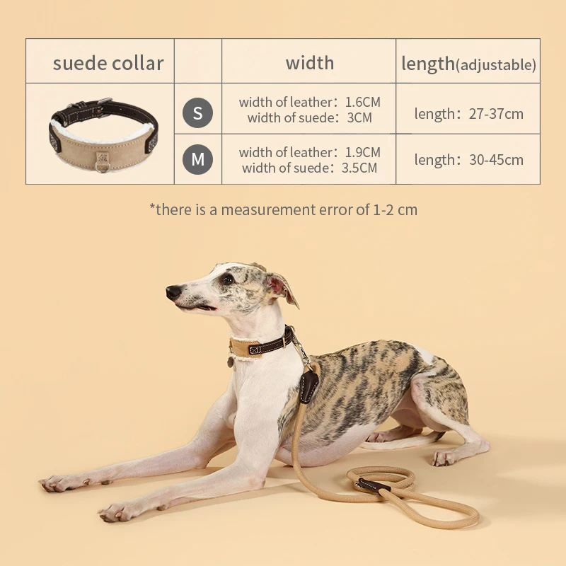 Genuine Leather Dog Collar Personalized ID Tag  Custom Suede Soft Padded