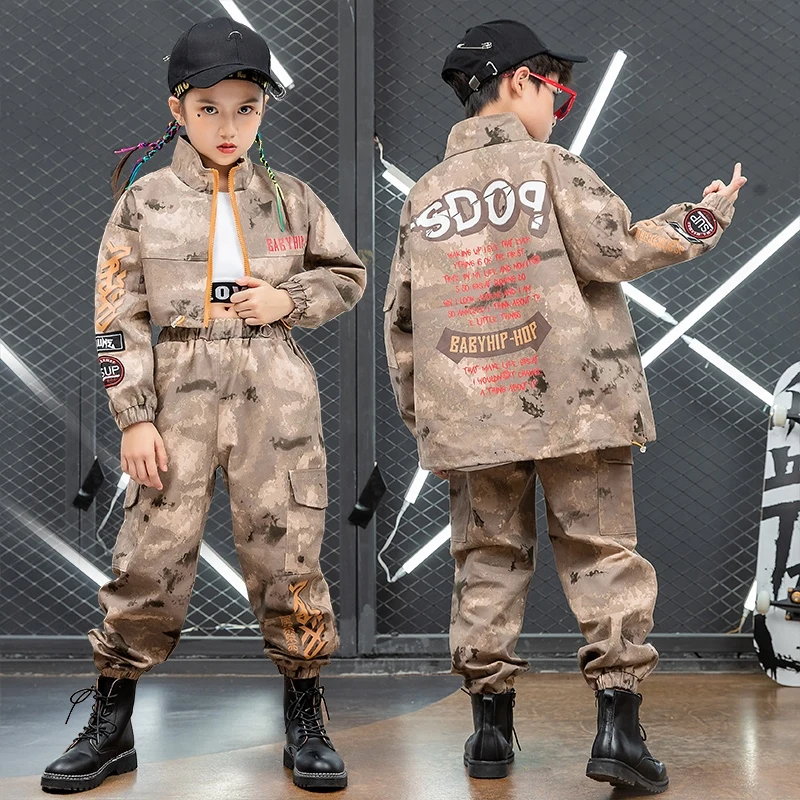

Hip Hop Dance Costume Children Camouflage Uniform Street Dance Outfit Boys Girls Jazz Dance Jacket Cargo Pants Streetwear 2615