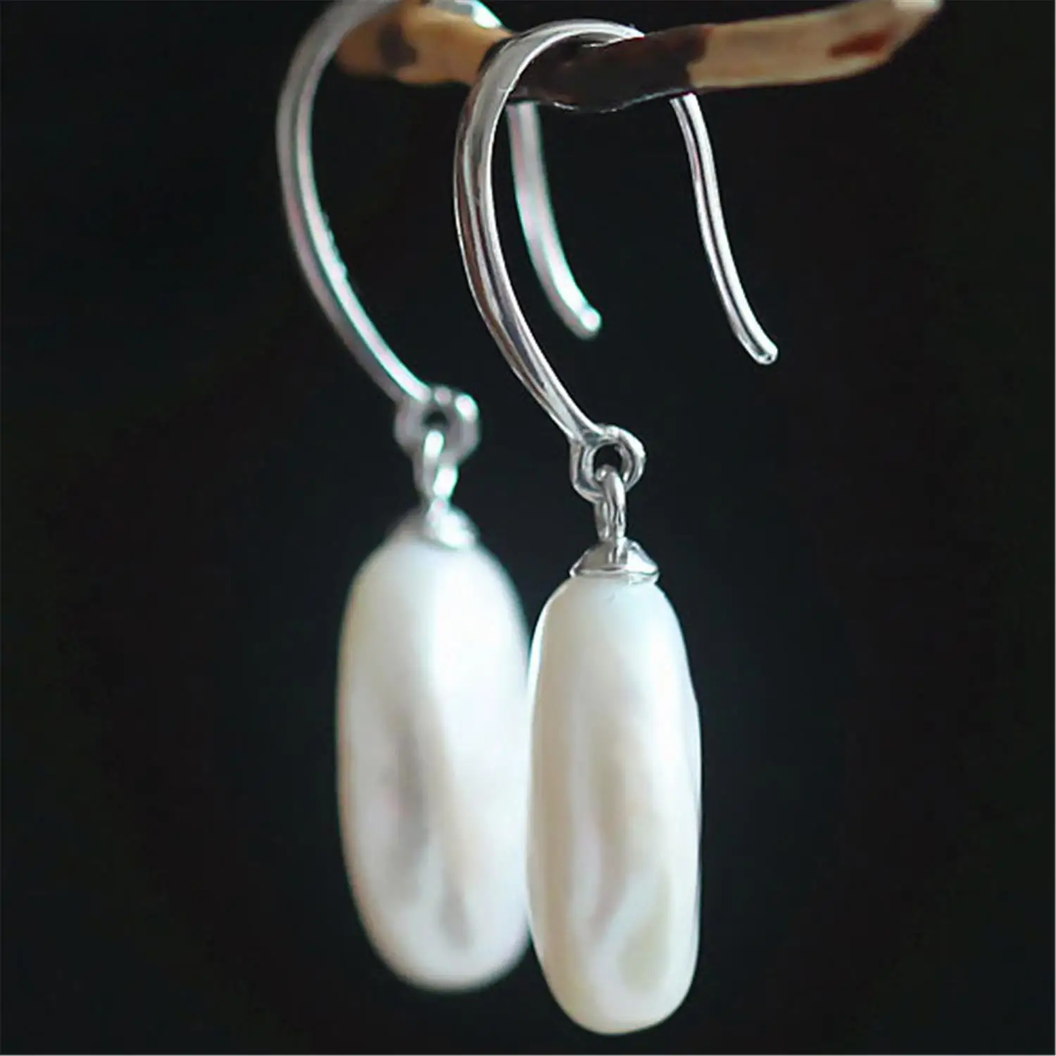 Natural White Baroque Pearl Earring Silver Ear Drop Hook Drop Eardrop Party Meisje Handmade Silver Beaded