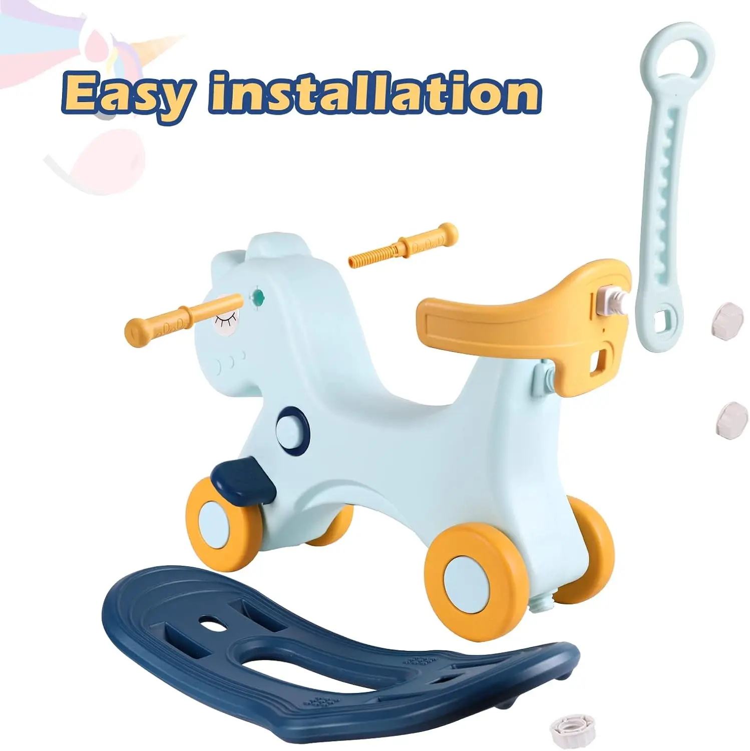 4 in 1 Rocking Horse for Toddlers 1-3 Years Old, Baby Rocking Toy Fun Birthday Gift for 1+ Boys, Ride on Toy with Detachable Bal