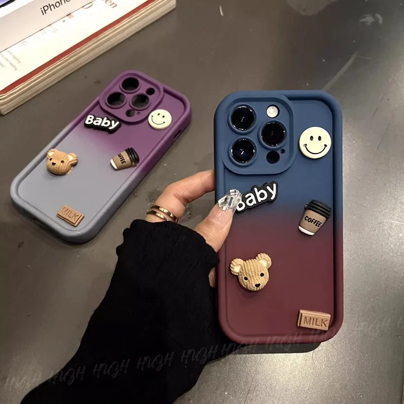 Coffee Bear Gradient Phone Case For Samsung Galaxy M53 M33 M23 M13 5G M42 M32 M22 4G M12 M02 M11 A72 A52 A42 A32 A22 A12 Cover