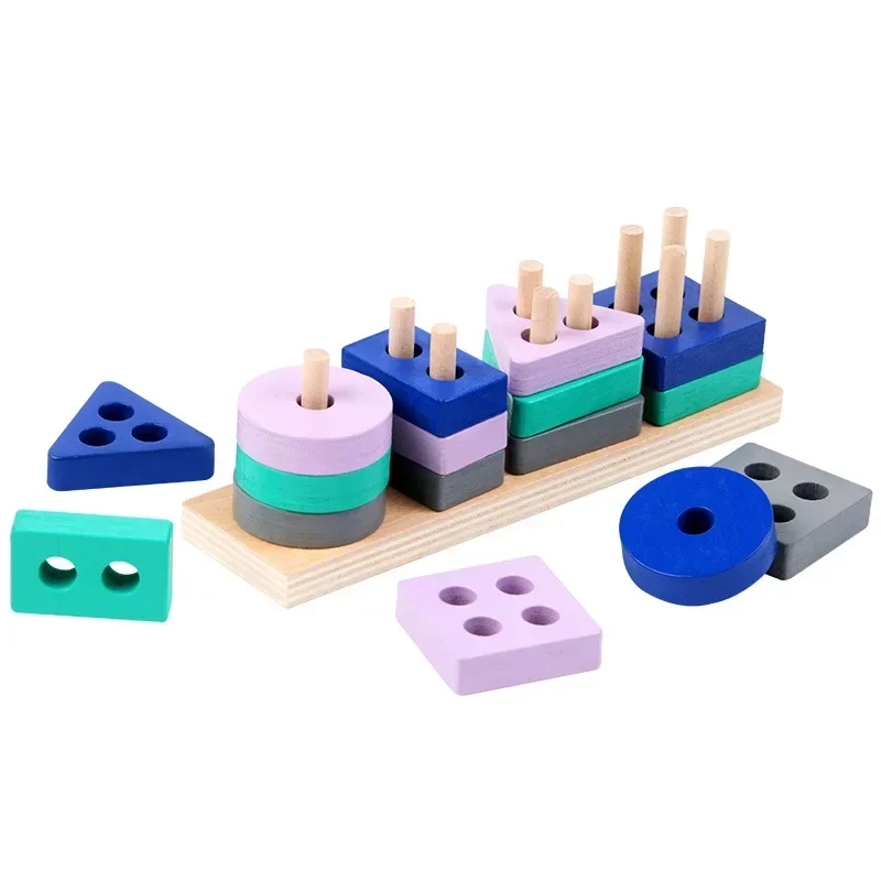 Giocattoli da costruzione in legno per bambini Blocchi per bambini Puzzle a forma di apprendimento precoce Colori Giocattolo educativo per bambini Giocattoli educativi