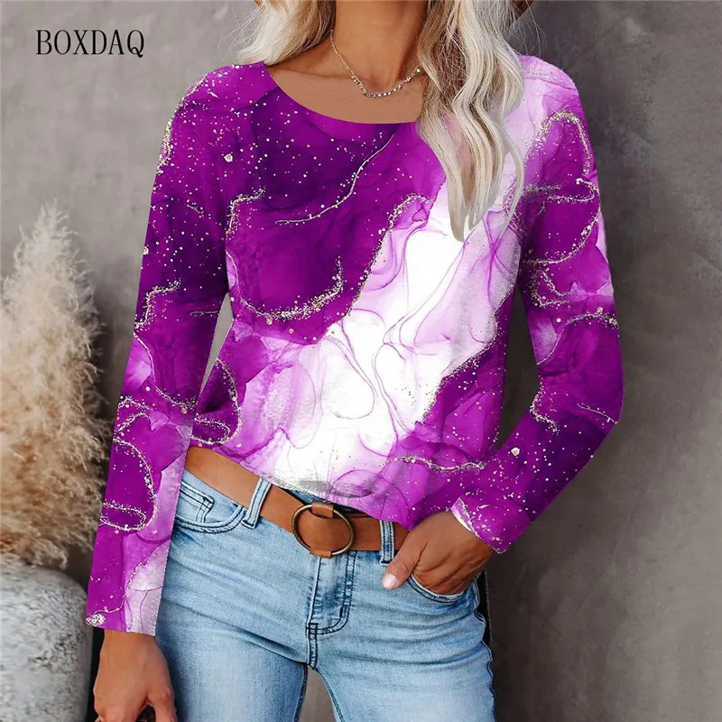 Tie-dye Gradient 3d Print Women Fashion T-shirts Spring Autumn Long Sleeve Loose Casual Oversized Tops 6XL Plus Size Street Tees