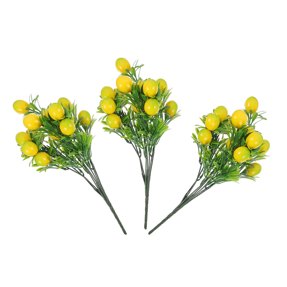 

3pcs Lemon Branches Faux Fruit Stem Decor Non Artificial Lemons Fading Lightweight Home Office DIY Plants