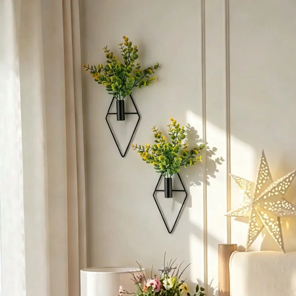 Decorative Iron Wall Hanging Flower Vase Nordic Geometric Plant Container For Home Living Room Wall Decor Art
