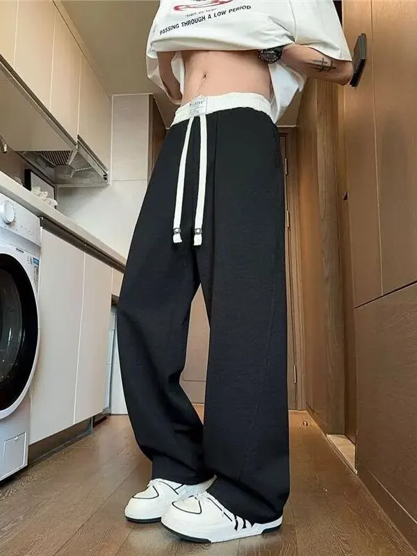 

Мужские летние спортивные брюки из ледяного шелка, прямые, свободные, для подростков, тонкие, удлиненные, прямого кроя