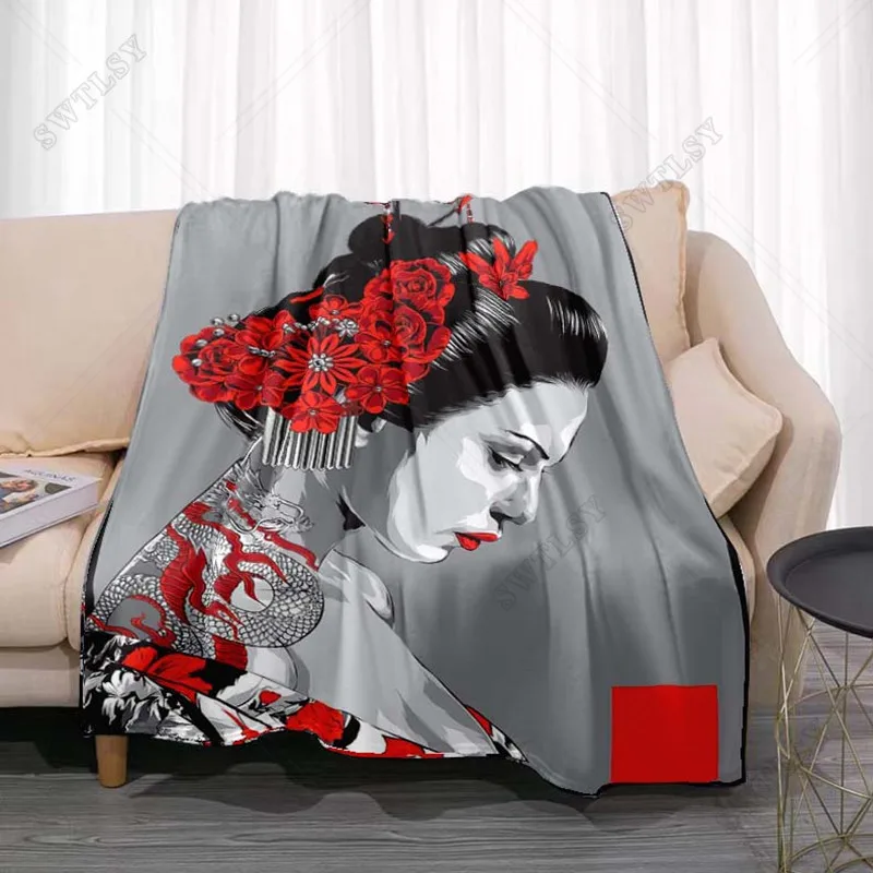 Lightweight Couch Bed Decor Adult Teen Travelling Camping Gift Japanese Geisha Themed Flannel Throw Blanket Lightweight Soft