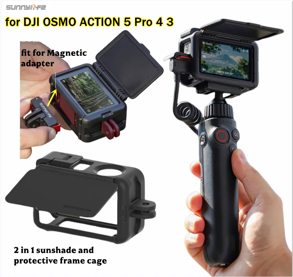 

Чехол Sunnylife для DJI OSMO Action 5Pro/4/3 с солнцезащитным козырьком, пластиковый защитный кронштейн для спортивной камеры, адаптер, подставка, держатель