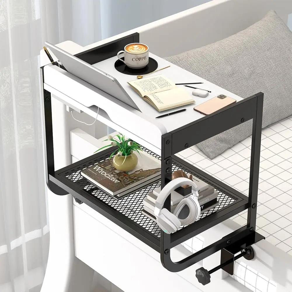 

2 Tier Bedside Shelf For Dorm Bed & Top Bunk, Large Bunk Bed Shelf, College Dorm Room Entials Clip On Nightstand, Bunk Bed