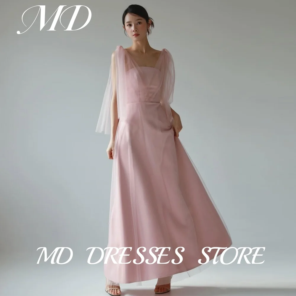 MD Elegant Pink A-line Wedding Dresses Strapless Crepe Satin Korea Photoshoot Floor Length Reception Dress Customized Prom Gowns