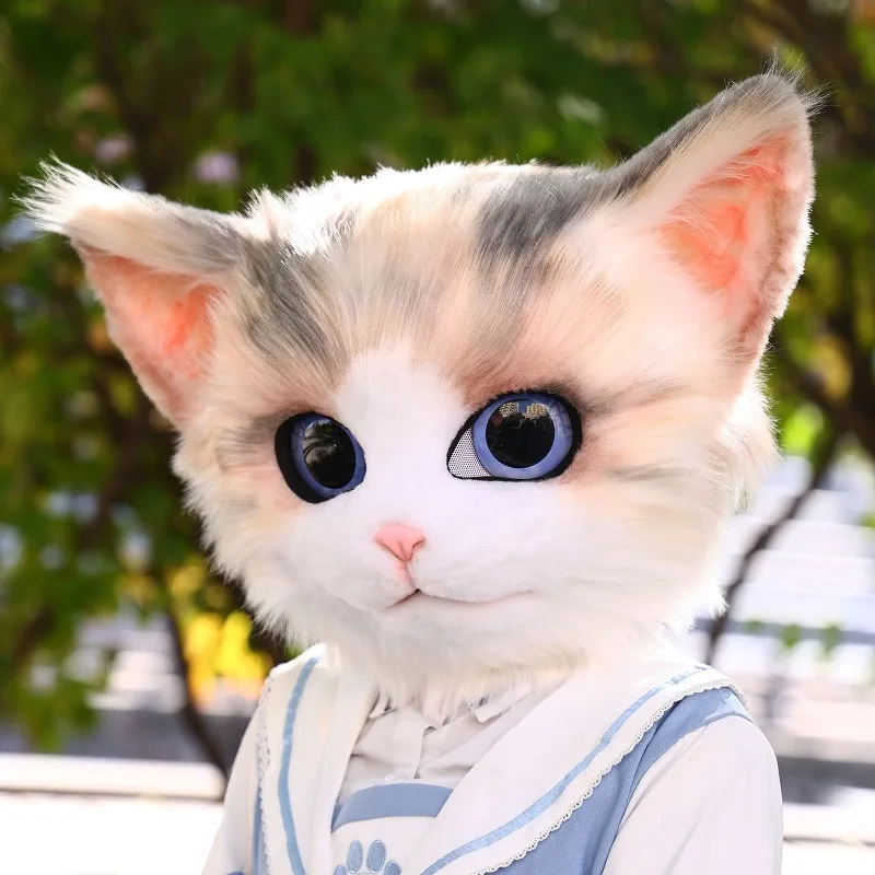 Fursuit Cat Kigurumi Head Mask One Size Plush Furry Headgear for Lolita Cosplay Comic Con Party Stage Performance Costume - view 2